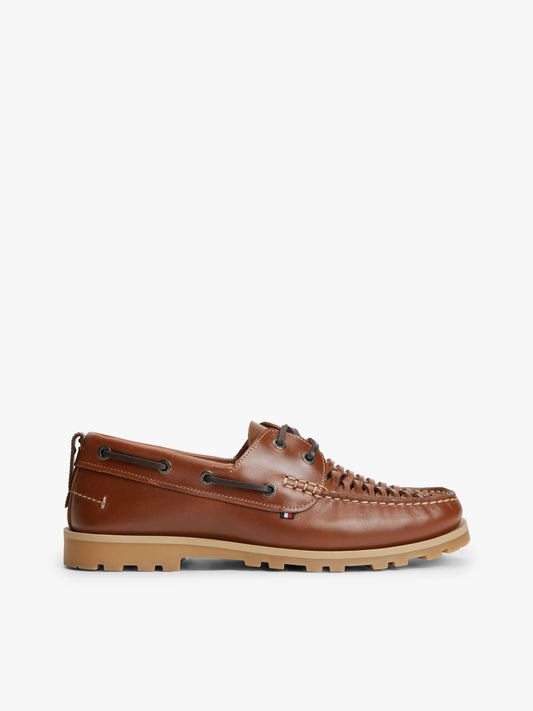 Tommy Hilfiger Woven Leather Boat Shoe