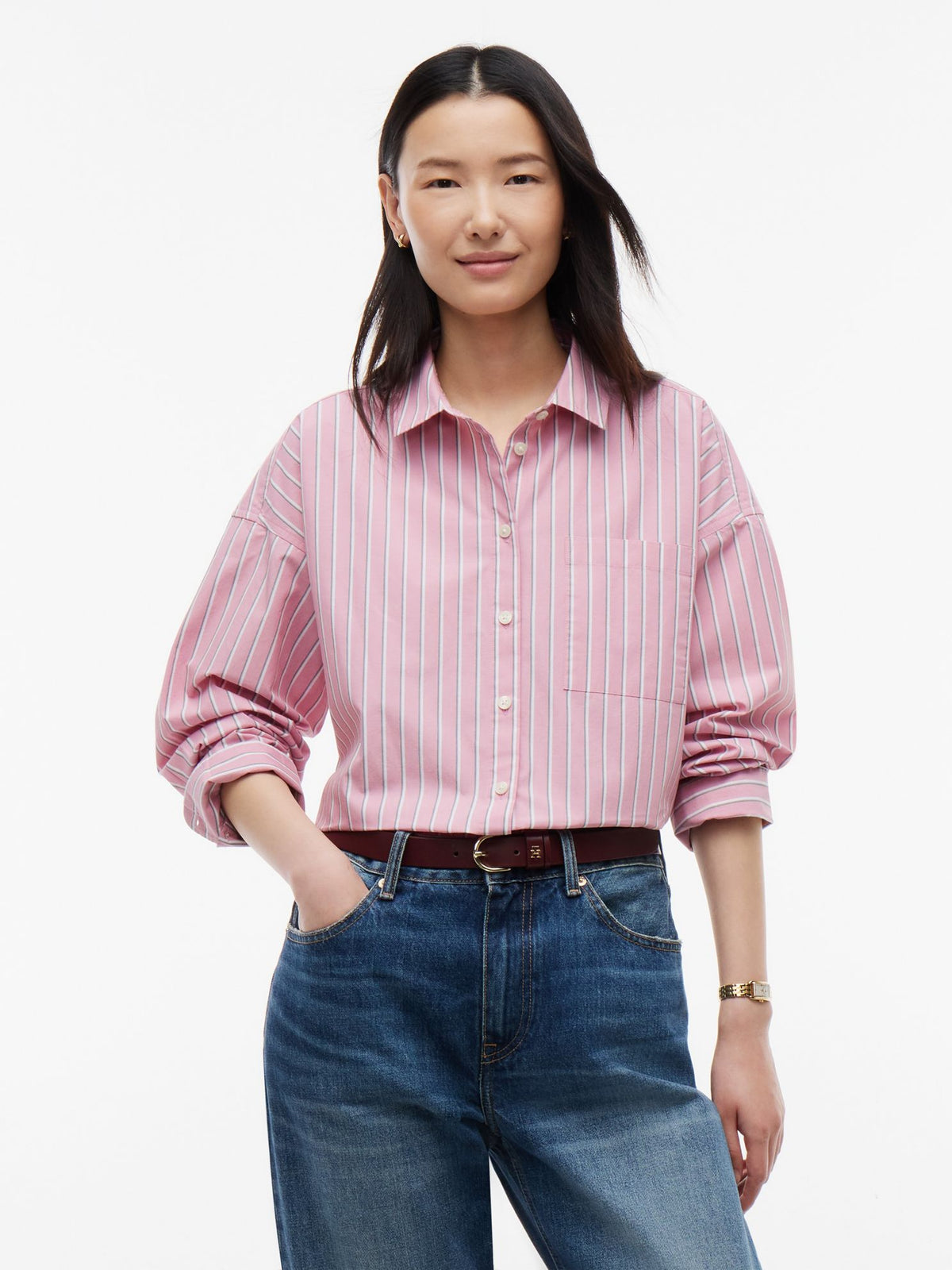 Tommy Hilfiger Relaxed Fit Striped Poplin Pocket Shirt