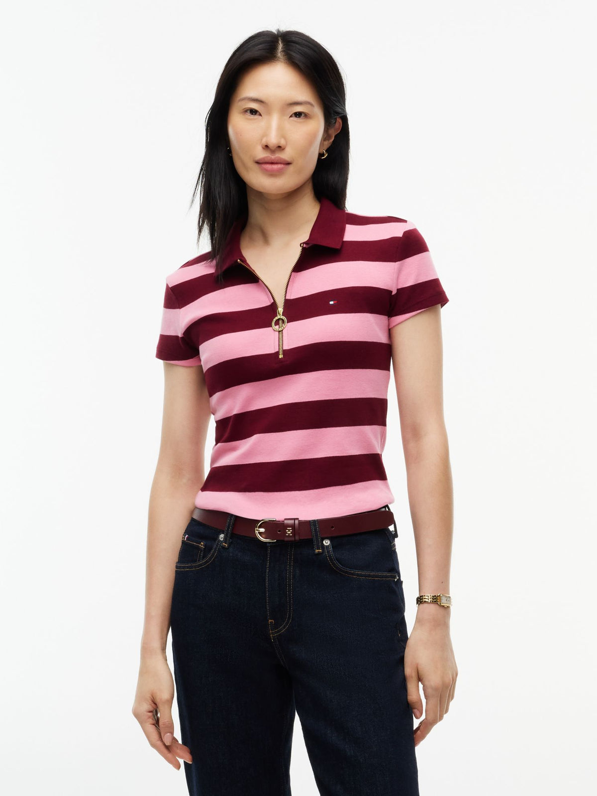 Tommy Hilfiger Slim Fit Rugby Striped Zip Polo