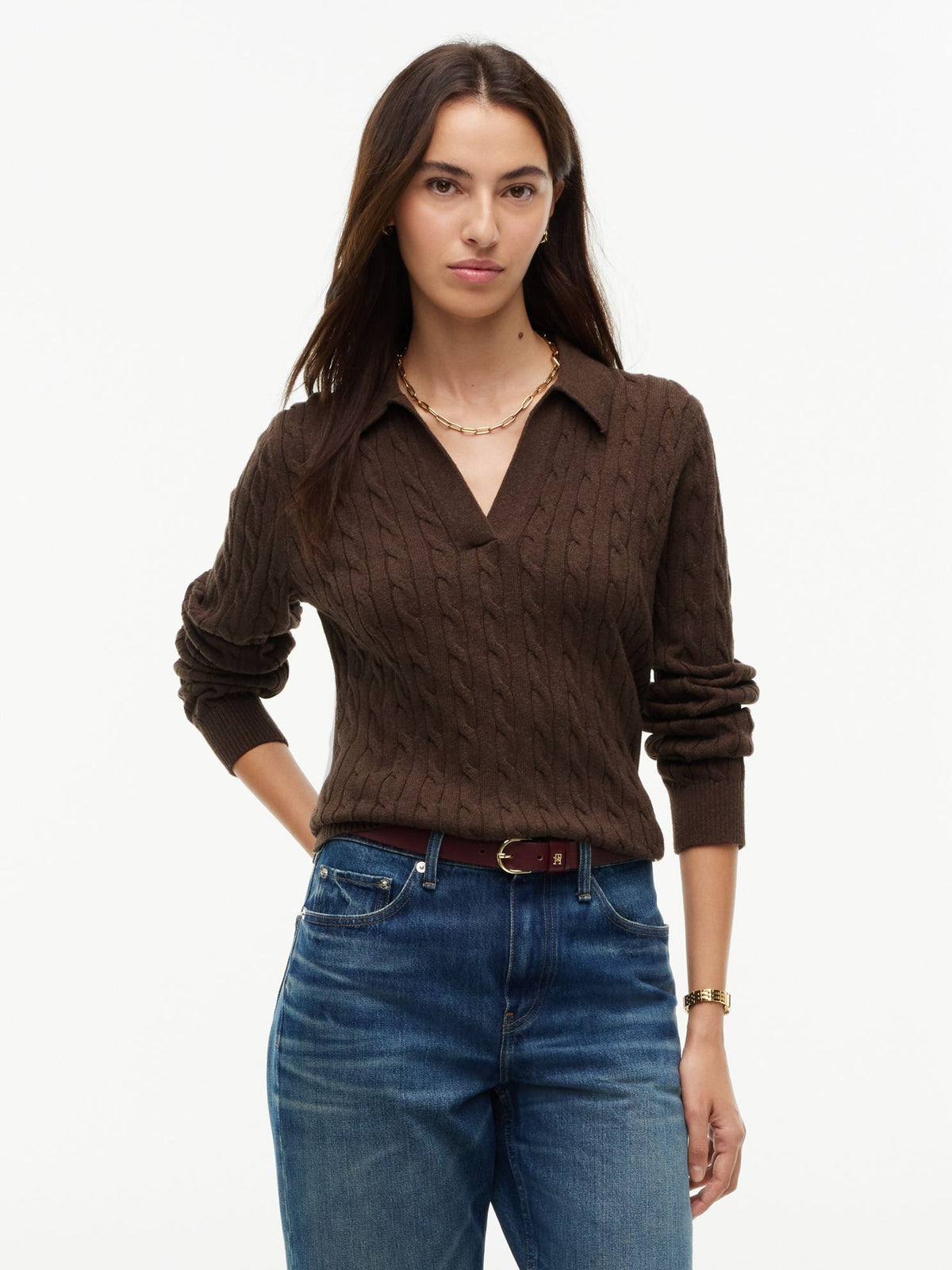 Tommy Hilfiger Open Placket Cable Knit Sweater Polo
