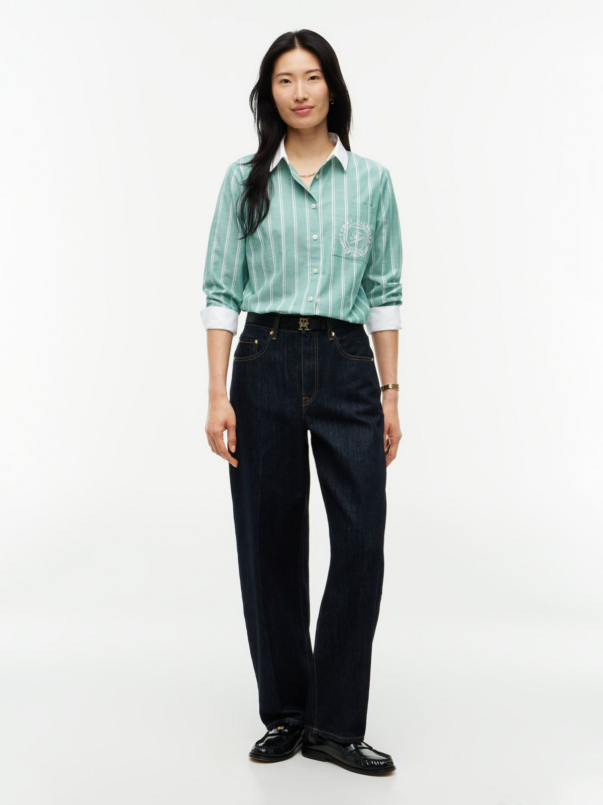 Tommy Hilfiger Embroidered Crest Striped Oxford Shirt
