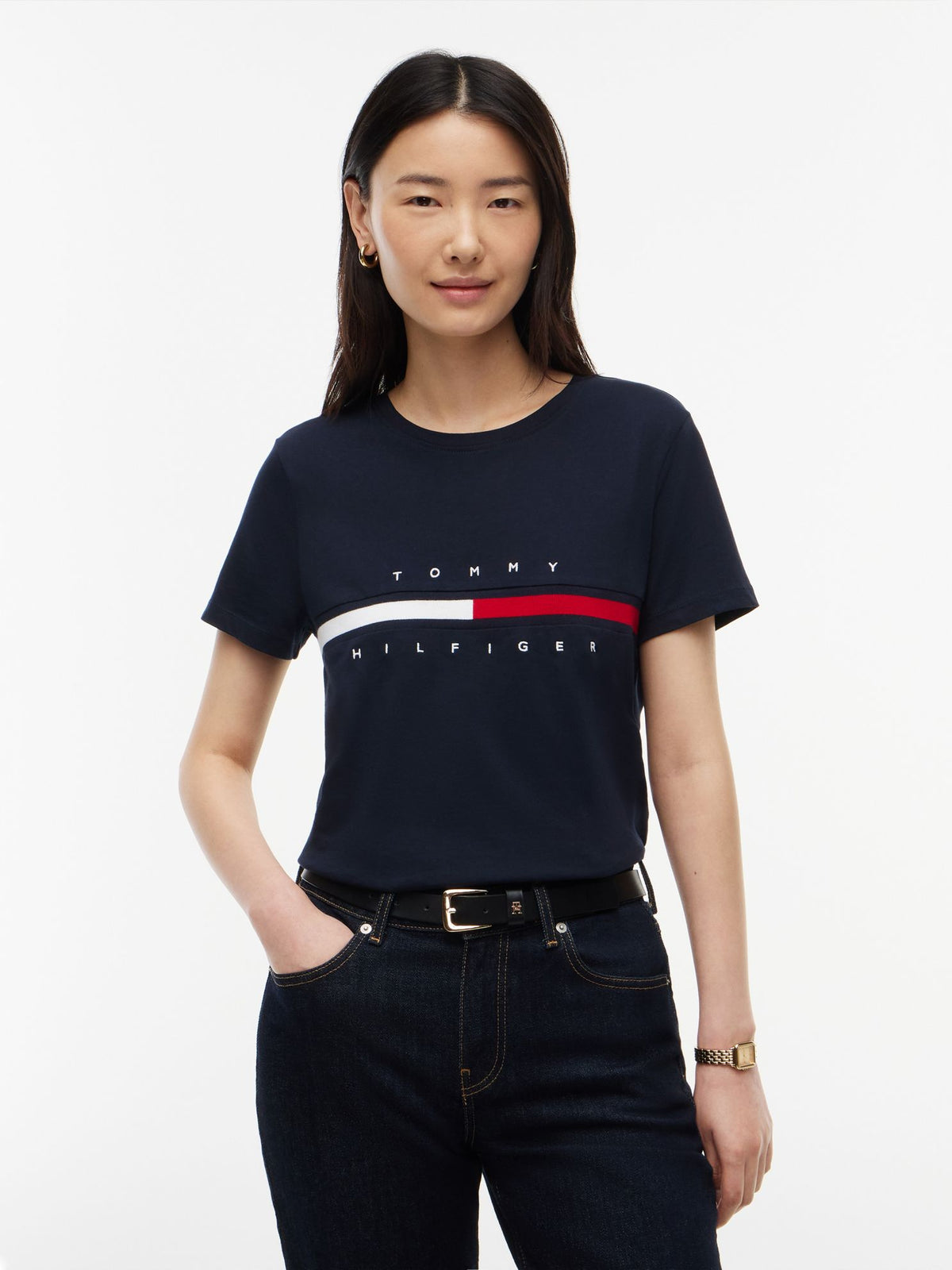 Tommy Hilfiger Embroidered Flag Stripe Logo T-Shirt