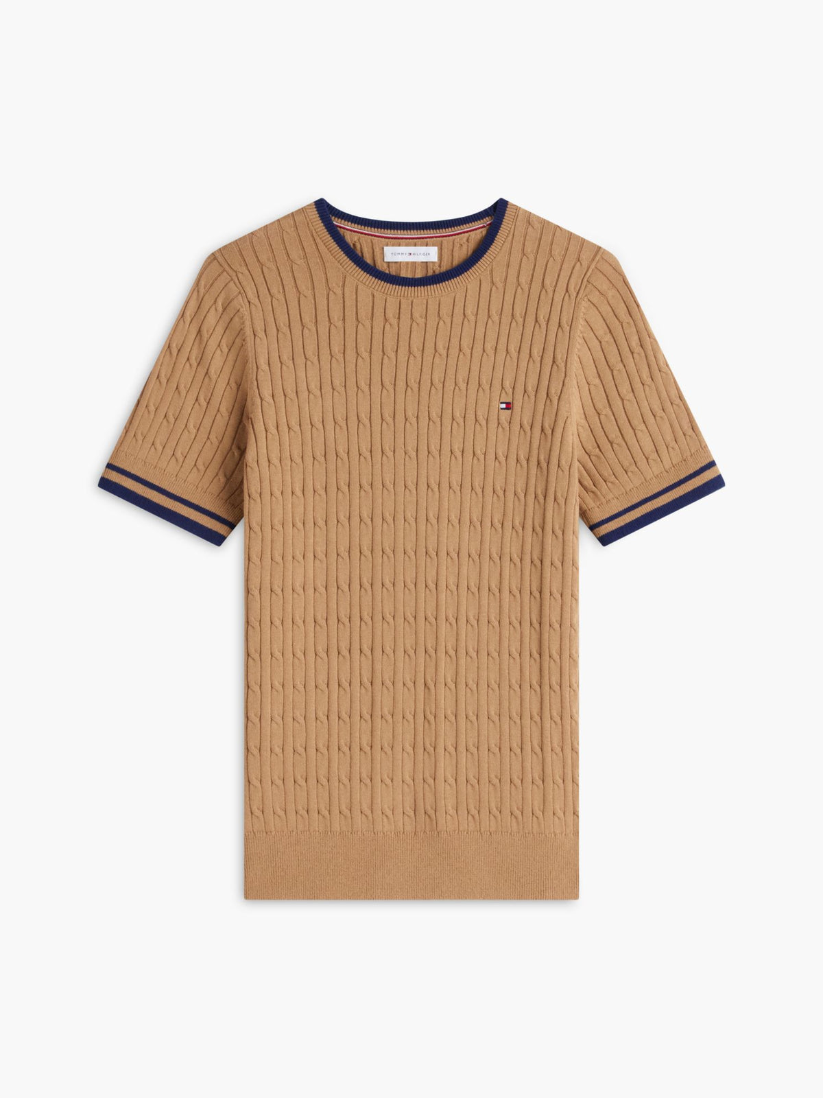 Tommy Hilfiger Short-Sleeve Cable Knit Tipped Sweater