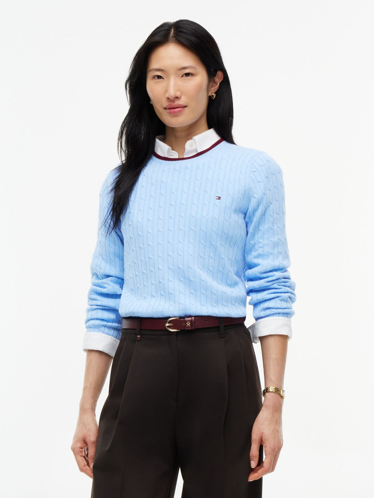 Tommy Hilfiger Cable Knit Tipped Crewneck Sweater
