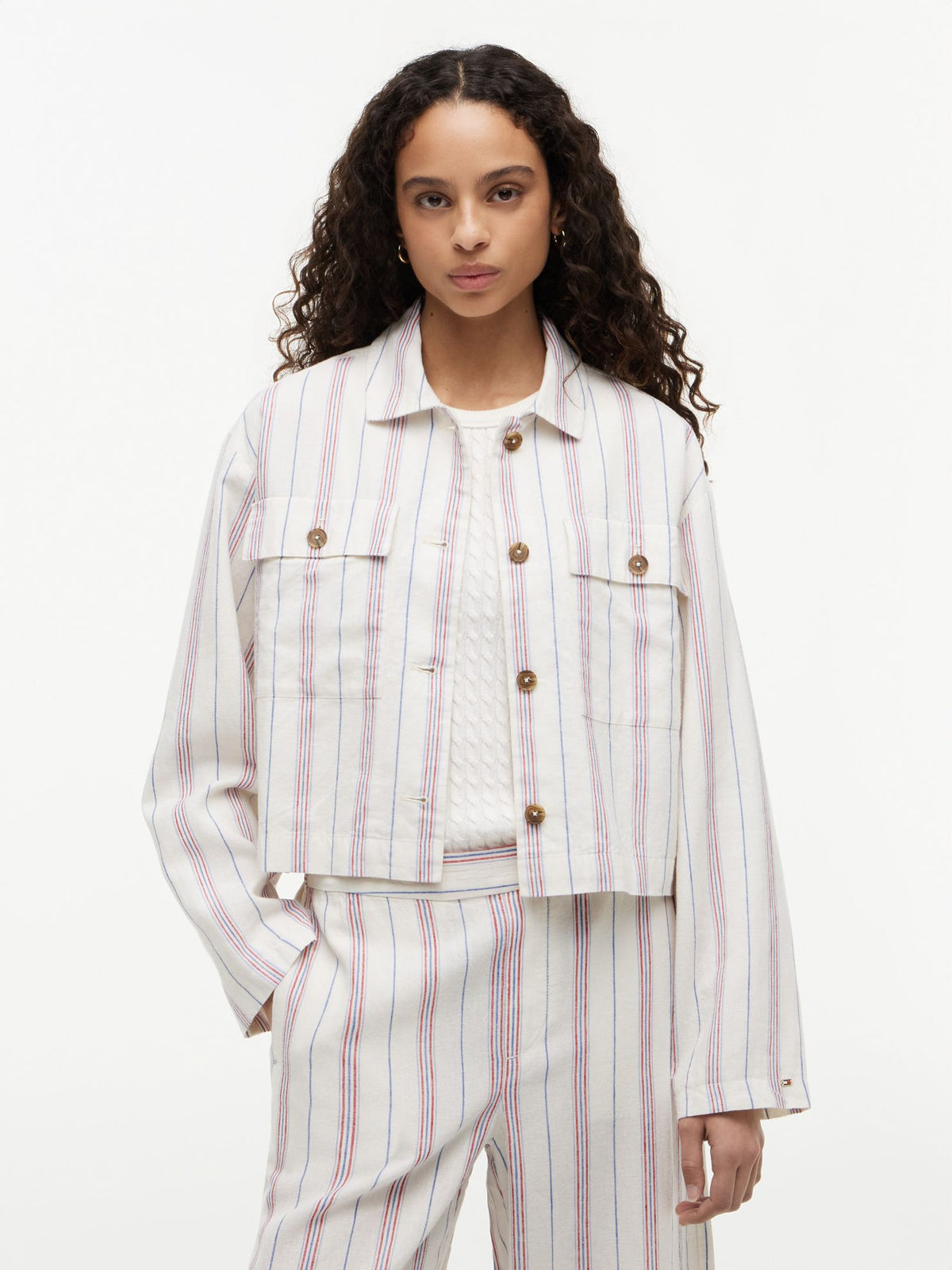 Tommy Hilfiger Linen-Blend Cropped Shirt Jacket