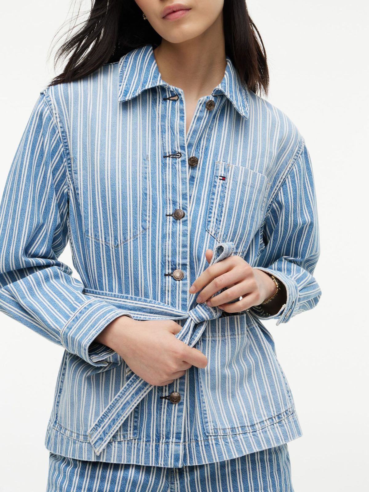 Tommy Hilfiger Railroad Stripe Belted Denim Jacket