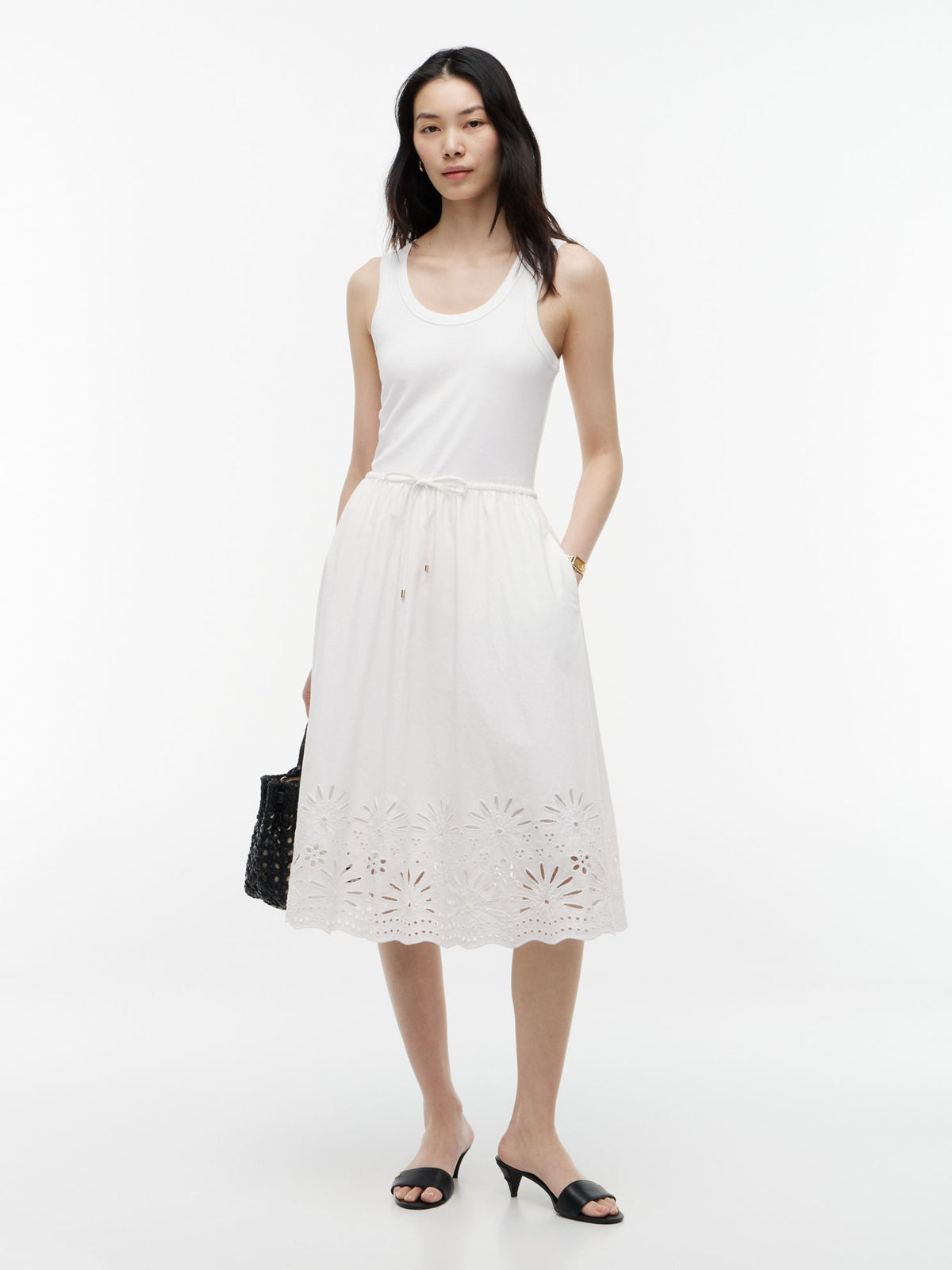 Tommy Hilfiger Embroidered Eyelet Mixed-Media Dress
