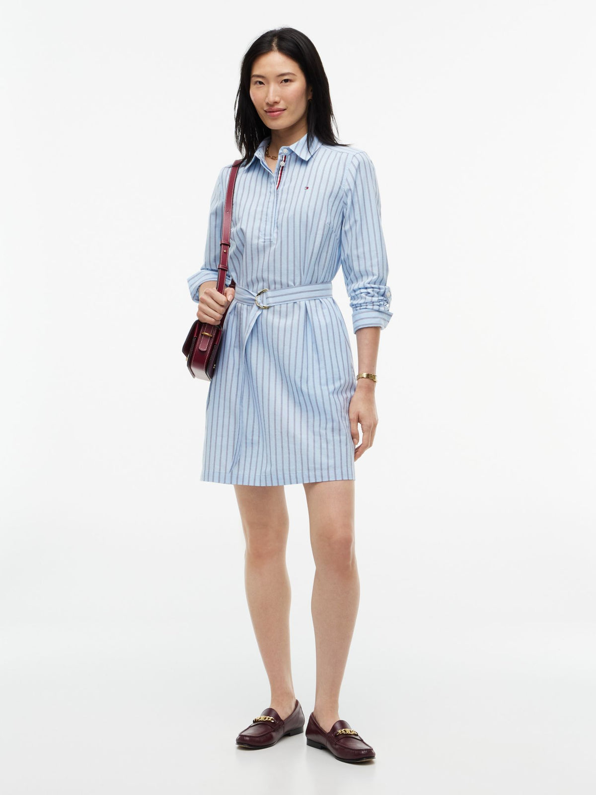 Tommy Hilfiger Belted Striped Oxford Shirtdress