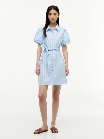 Tommy Hilfiger Striped Puff-Sleeve Poplin Shirtdress