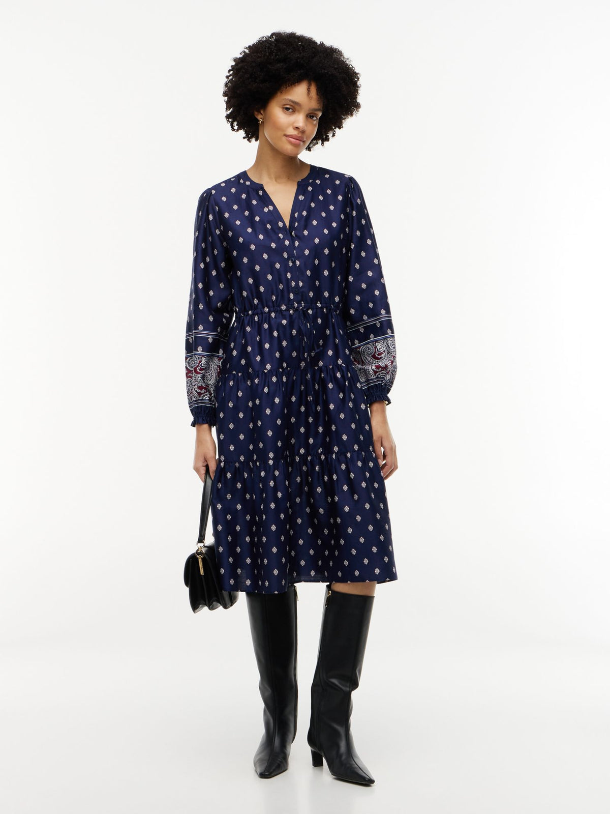 Tommy Hilfiger Foulard Print Sateen Tiered Midi Dress