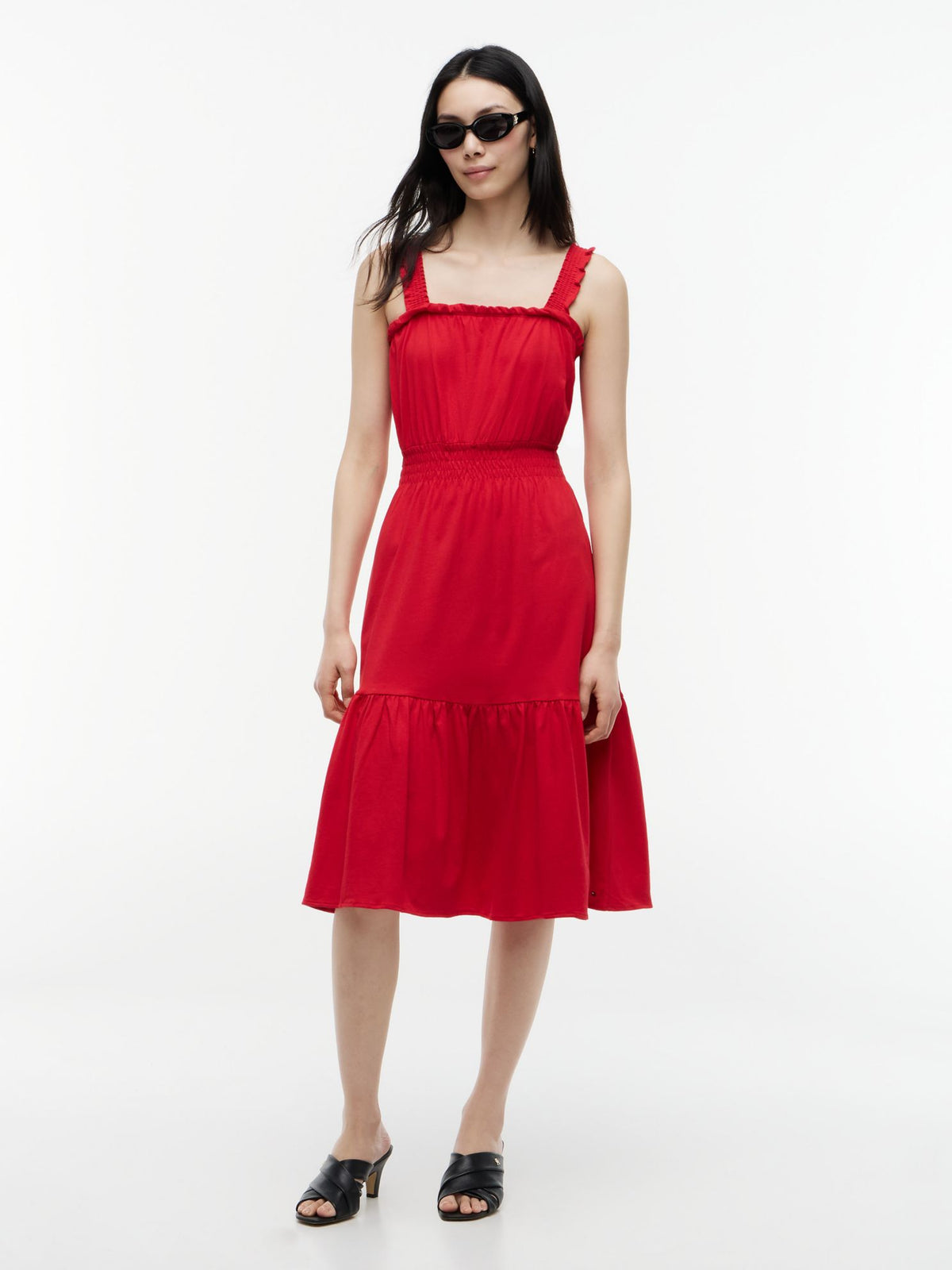 Tommy Hilfiger Ruffle-Trim Shirred Jersey Midi Dress