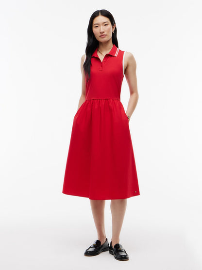 Tommy Hilfiger Mixed-Media Sleeveless Polo Midi Dress
