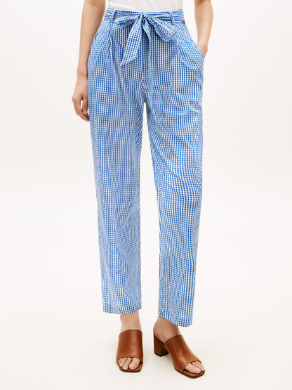 Tommy Hilfiger Belted Gingham Seersucker Tapered Pant