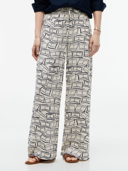Tommy Hilfiger Allover Flag Linen-Blend Pull-On Pant