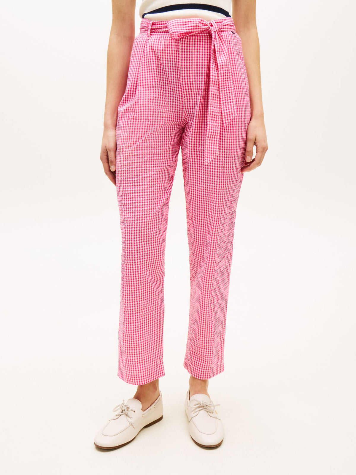 Tommy Hilfiger Belted Gingham Seersucker Tapered Pant