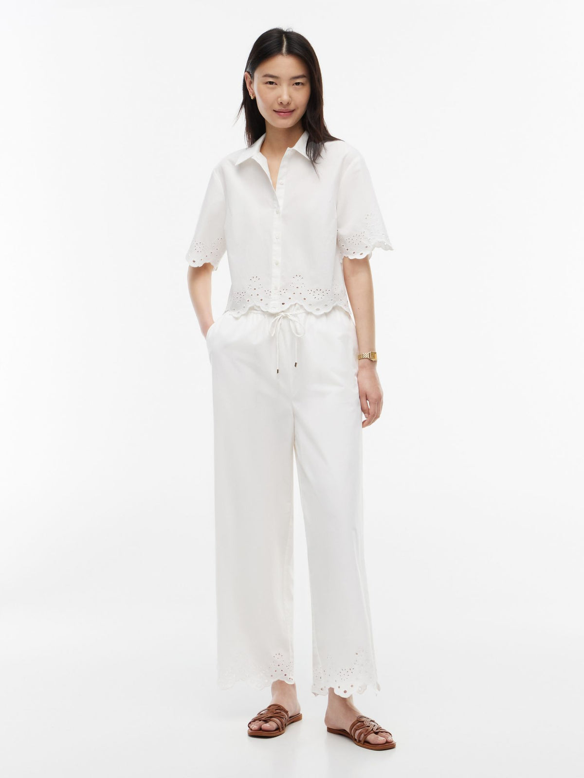 Tommy Hilfiger Embroidered Eyelet Cropped Pull-On Pant