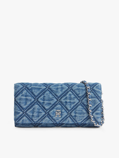 Tommy Hilfiger Quilted Denim Chain Strap Flap Wallet