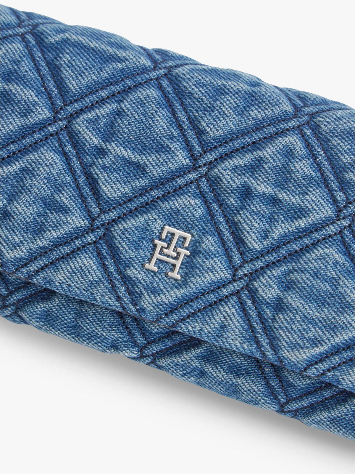 Tommy Hilfiger Quilted Denim Chain Strap Flap Wallet