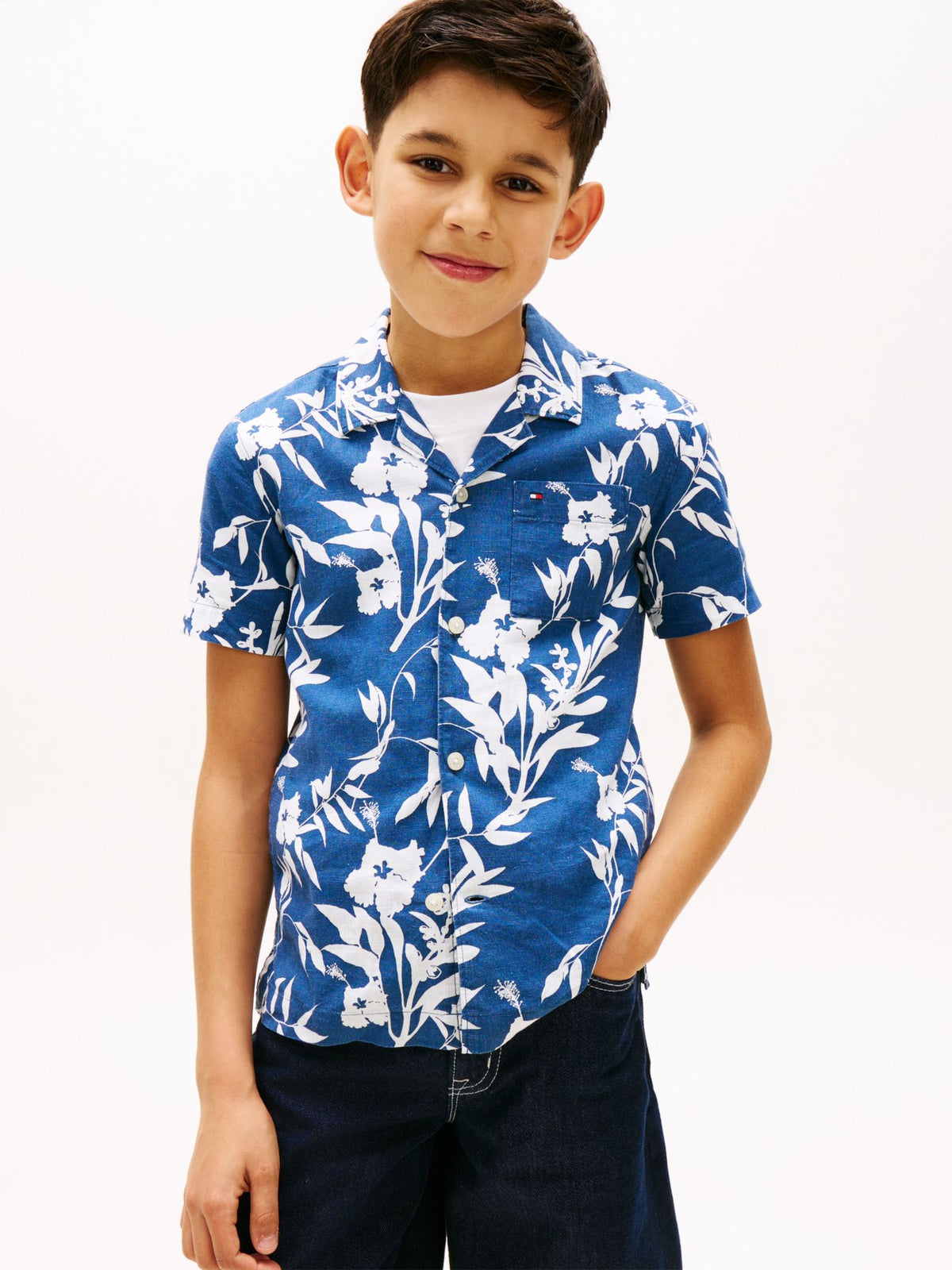 Tommy Hilfiger Kids' Linen-Cotton Blend Floral Shirt