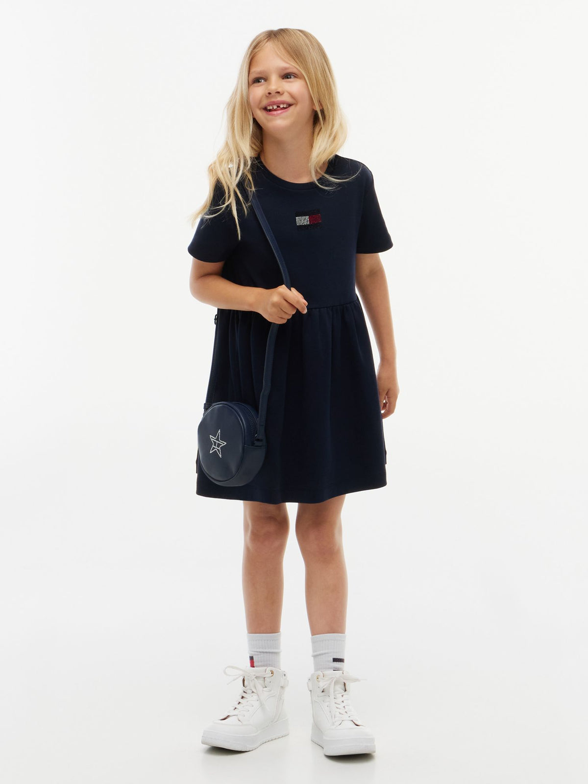 Tommy Hilfiger Kids' Rhinestone Flag Interlock Dress