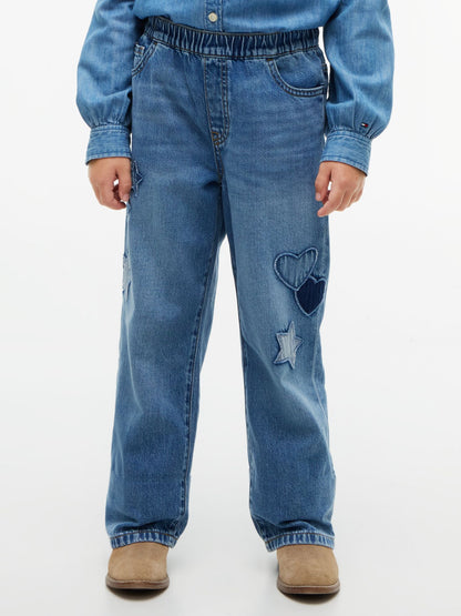 Tommy Hilfiger Kids' Applique Pull-On Wide Leg Jean