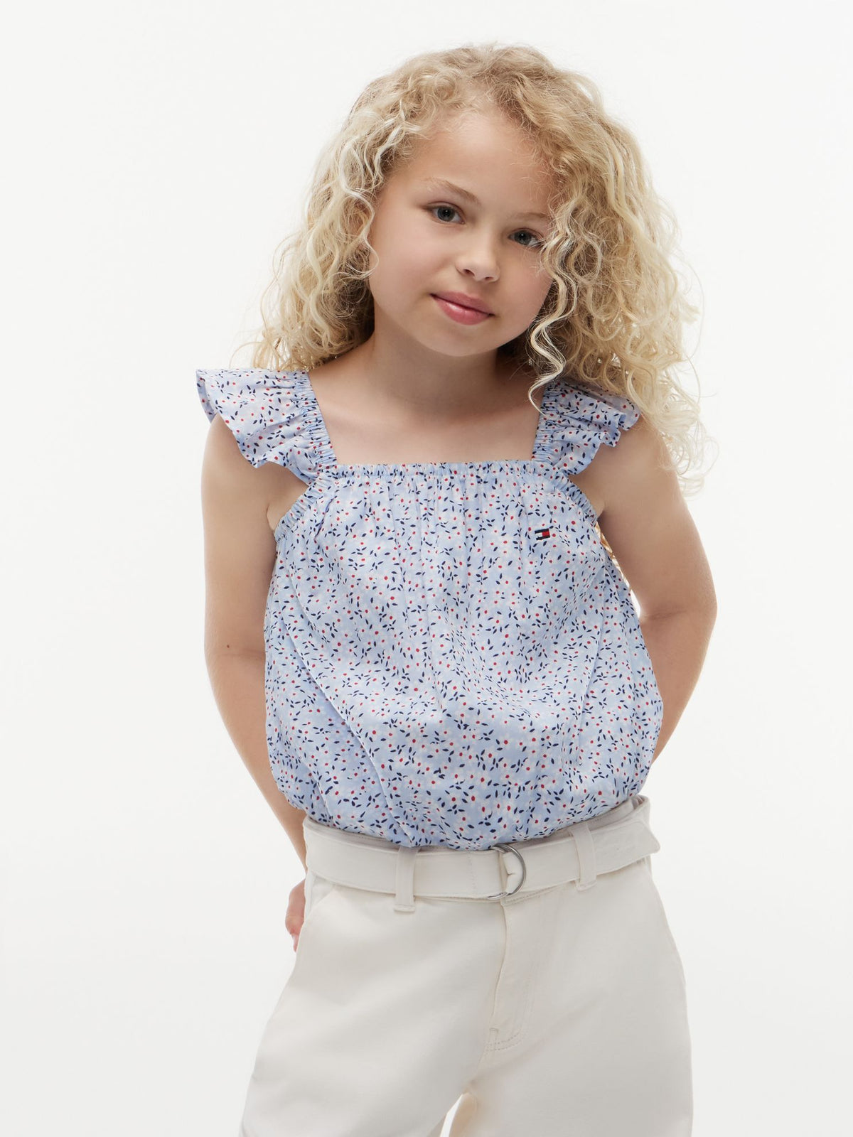 Tommy Hilfiger Kids' Floral Print Flutter-Trim Top